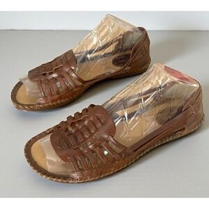 Vtg Huaraches Woven Sandals Women's 10 Brown Braided Leather Slip On Open Toe